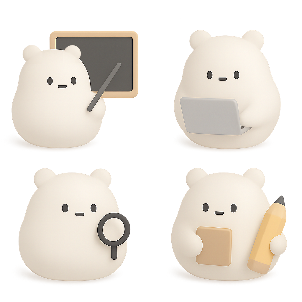 Cute blob teachers and students with educational tools